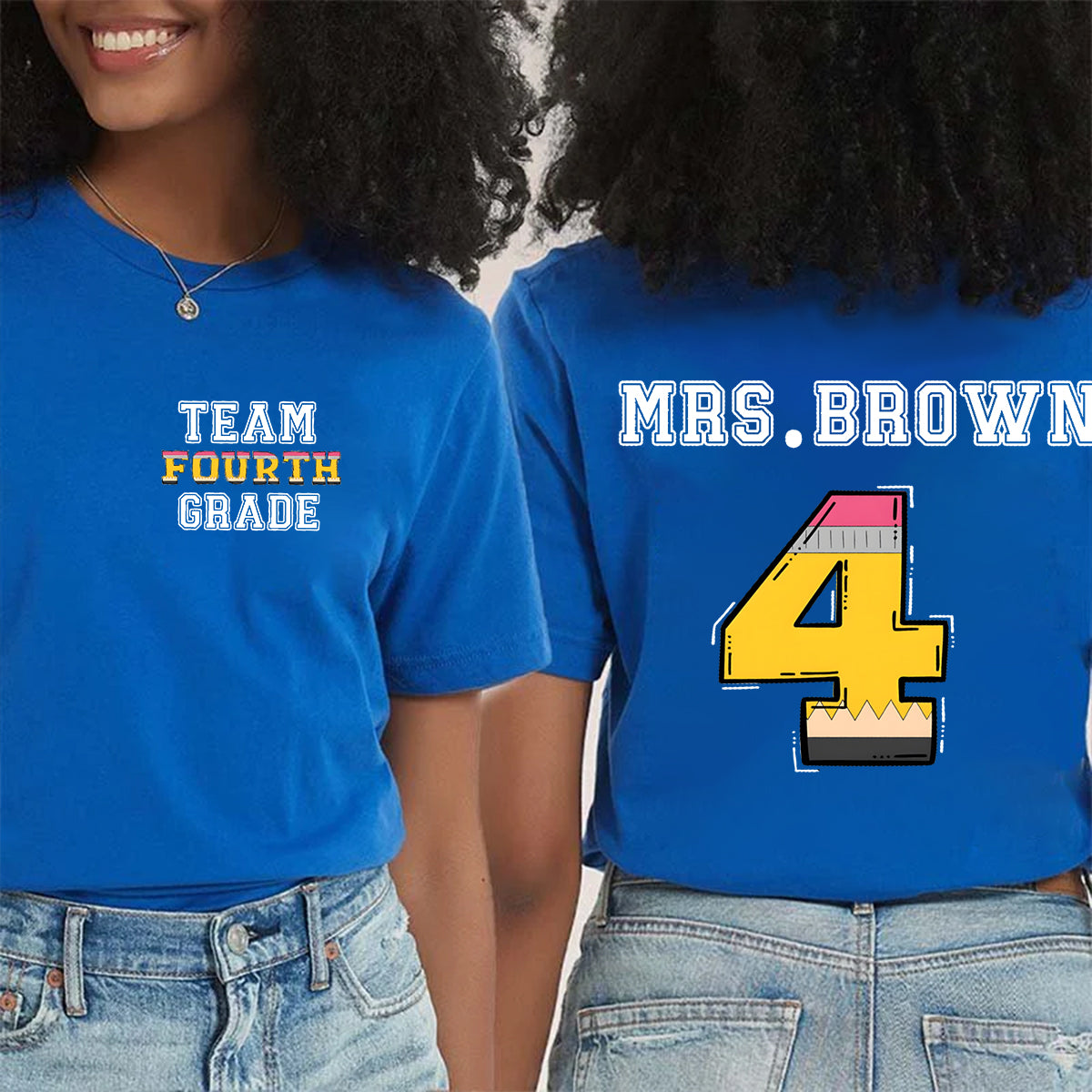 Personalized Name And Grade Team Double Printed T-shirt