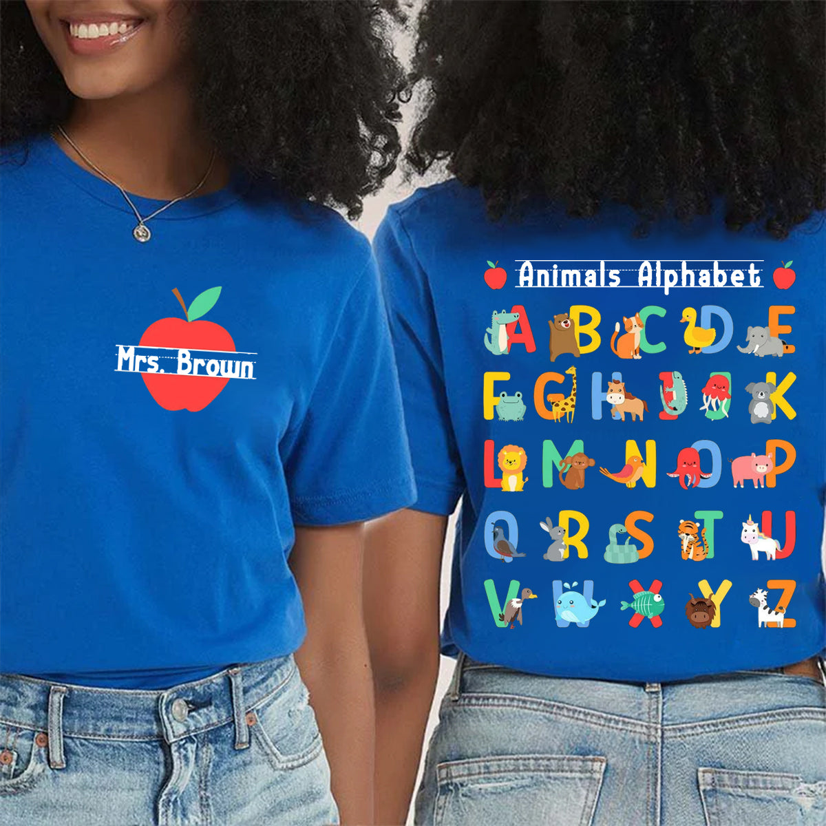 Personalized Name Animals Alphabet Double Printed T-shirt