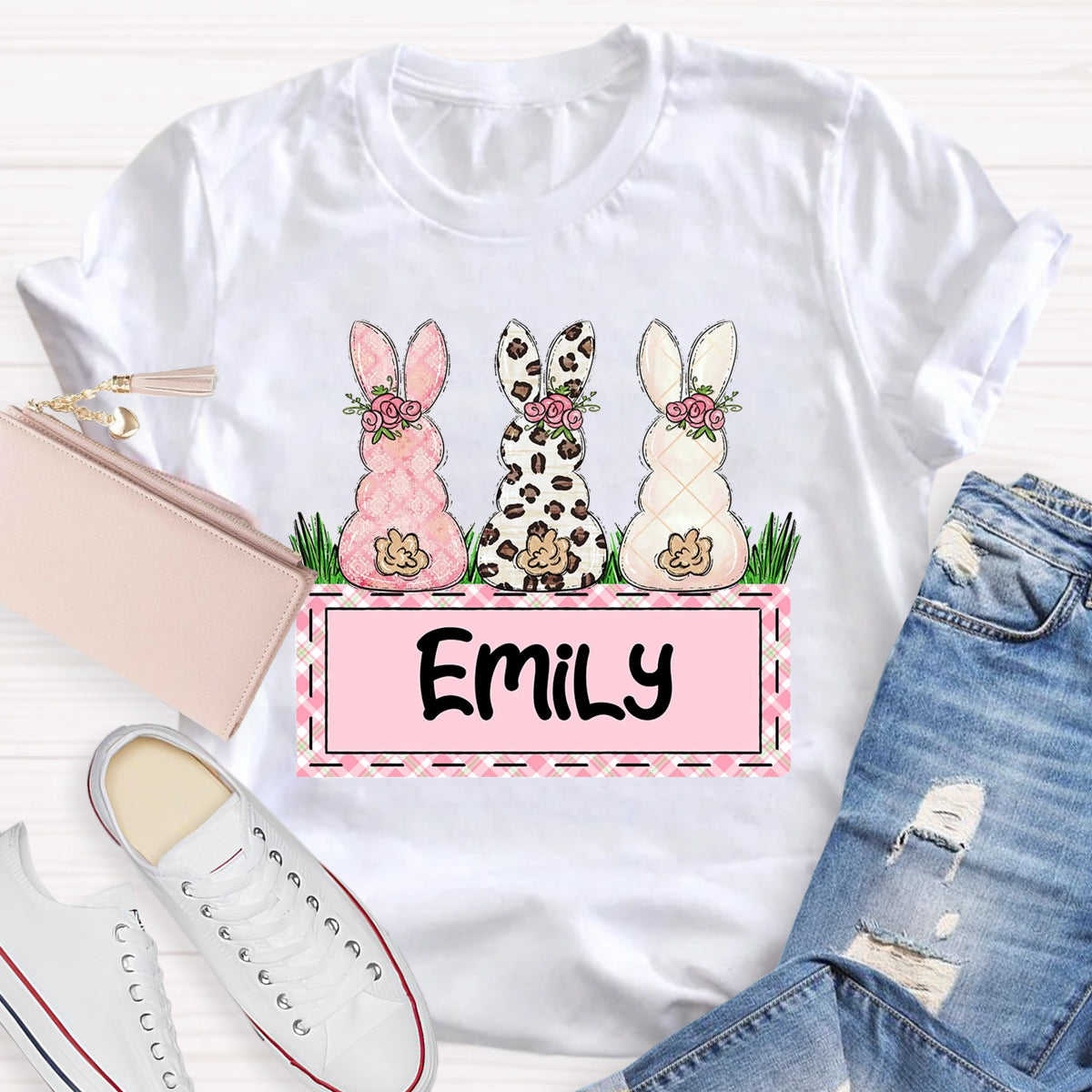 Personalized Name Teacher Easter Bunny T-Shirt