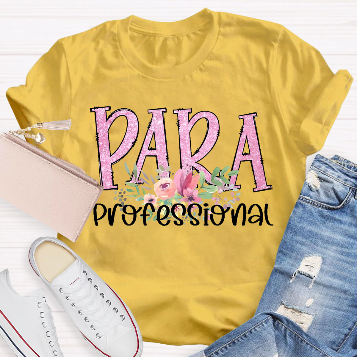 Para Professional Pink Flower Teacher T-Shirt