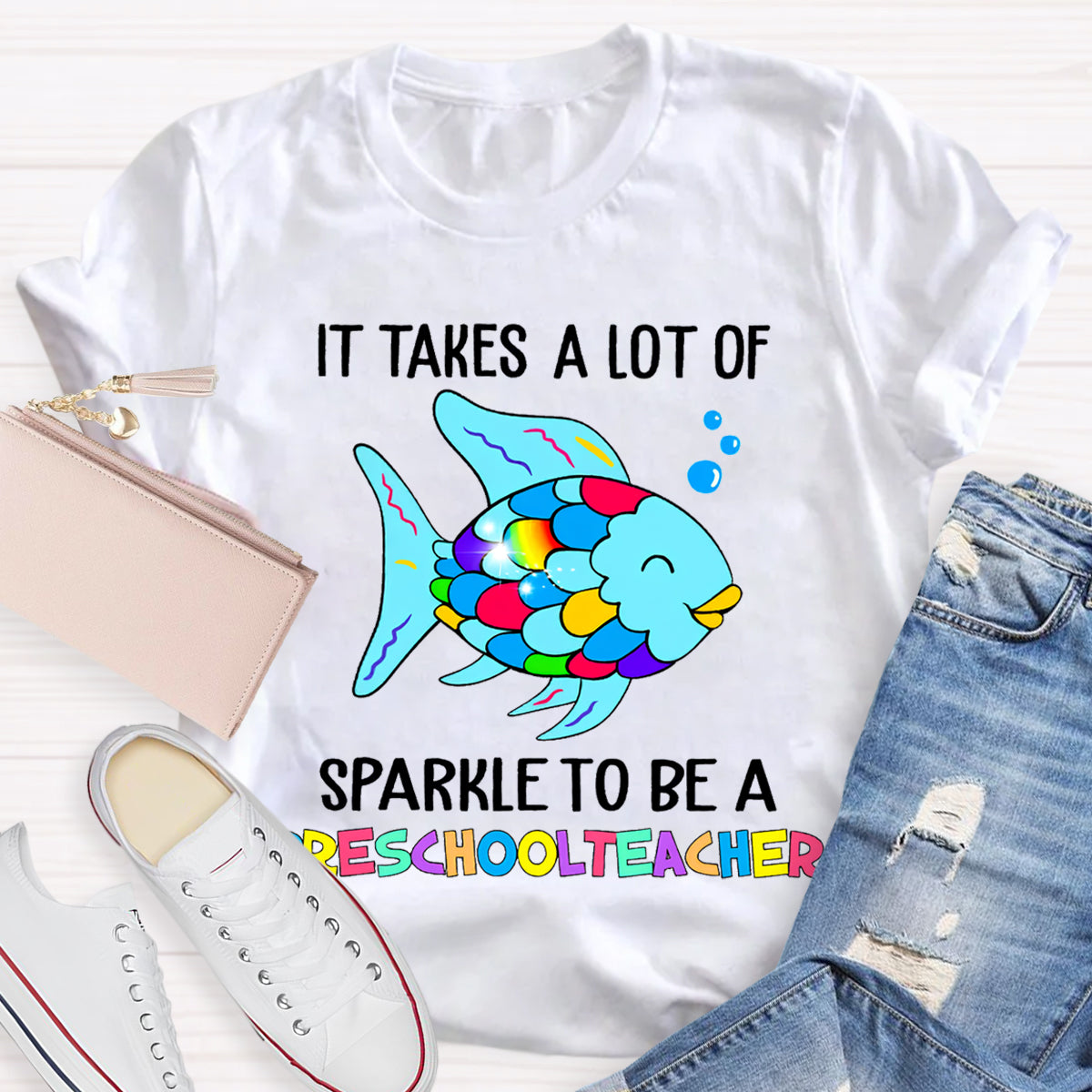 Personalized Grade It Takes A Lot Of Sparkle To Be A Preschool Teacher T-Shirt