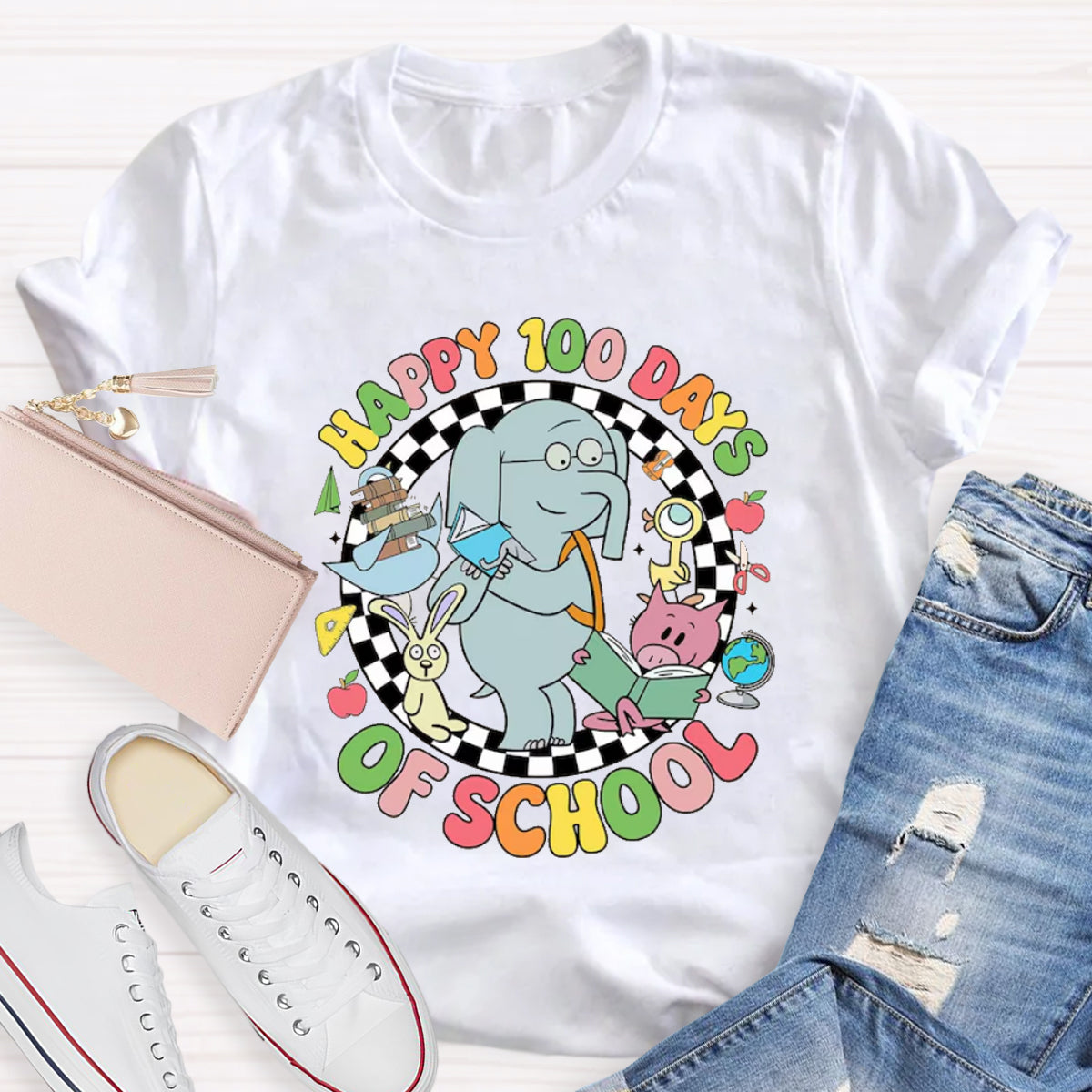 Happy 100 Days of School Elephant And Piggie Teacher T-Shirt