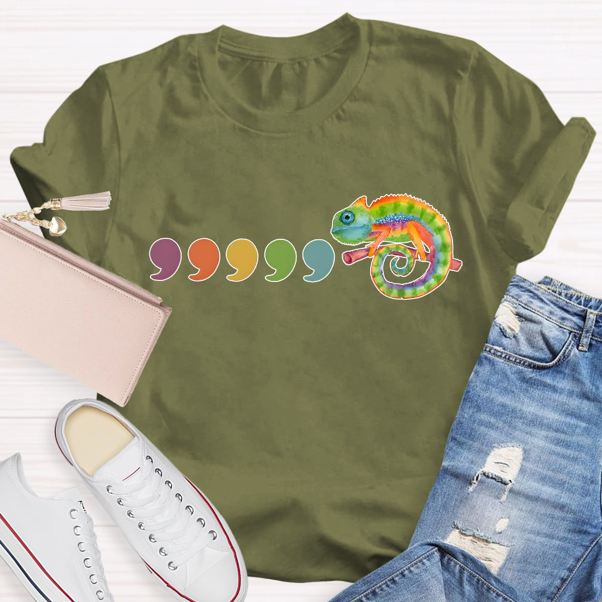 Comma Comma Chameleon Teacher T-Shirt