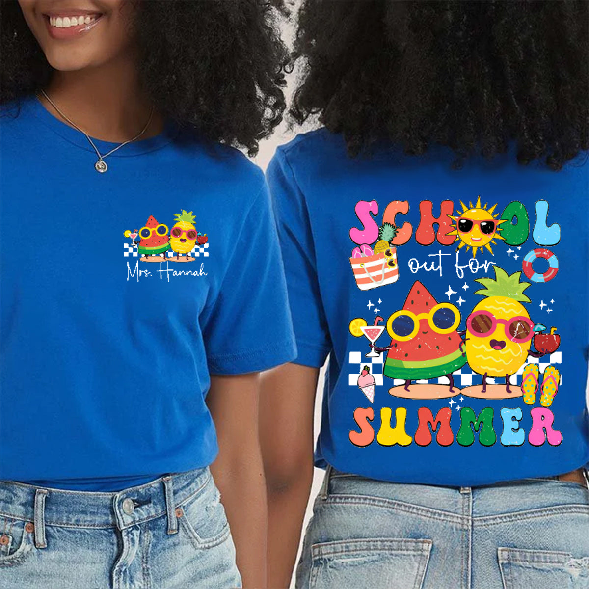 Personalized Name school Out For Summer Ice cream Double Printed T-shirt