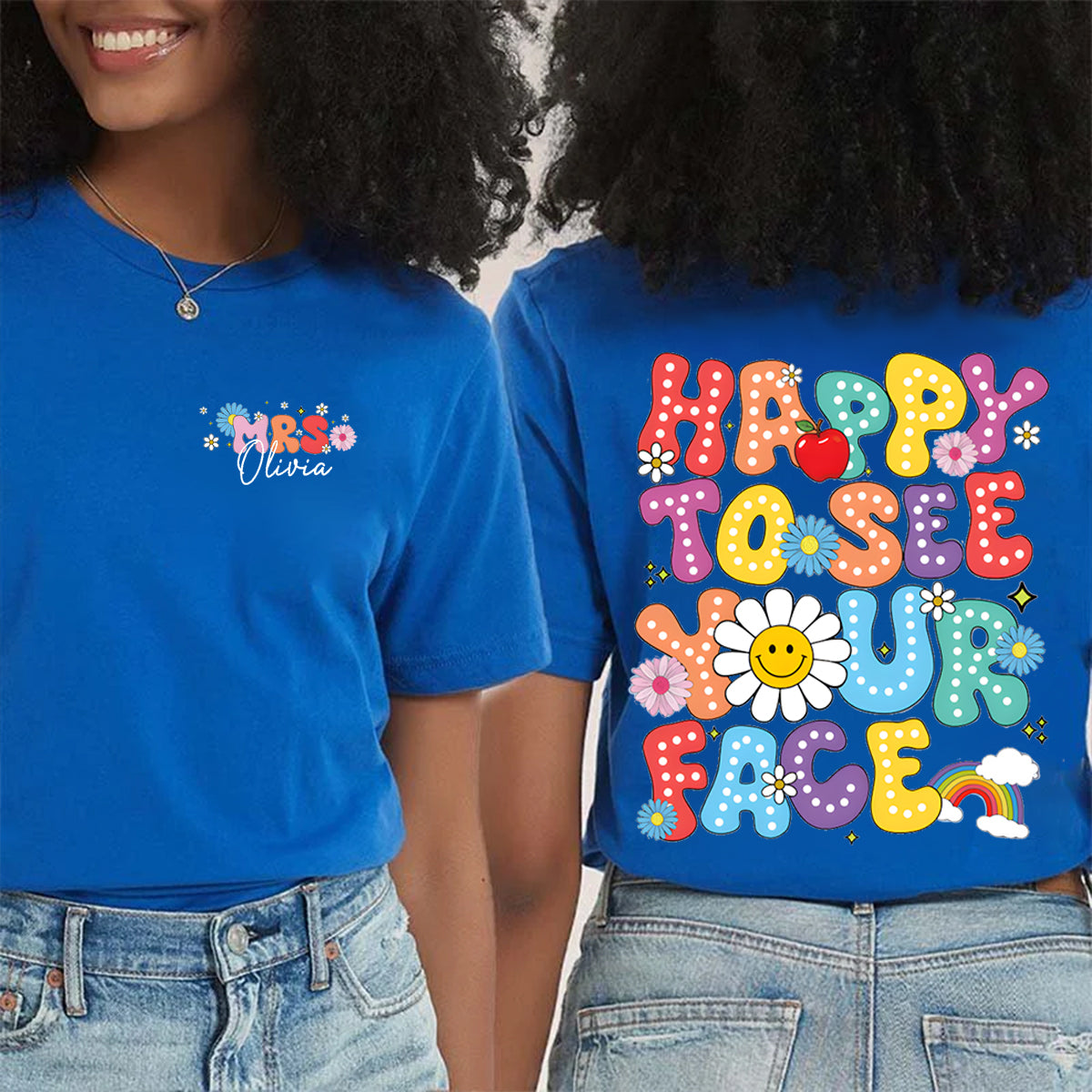 Personalized Name Happy To See Your Face Back To School Double Printed T-shirt