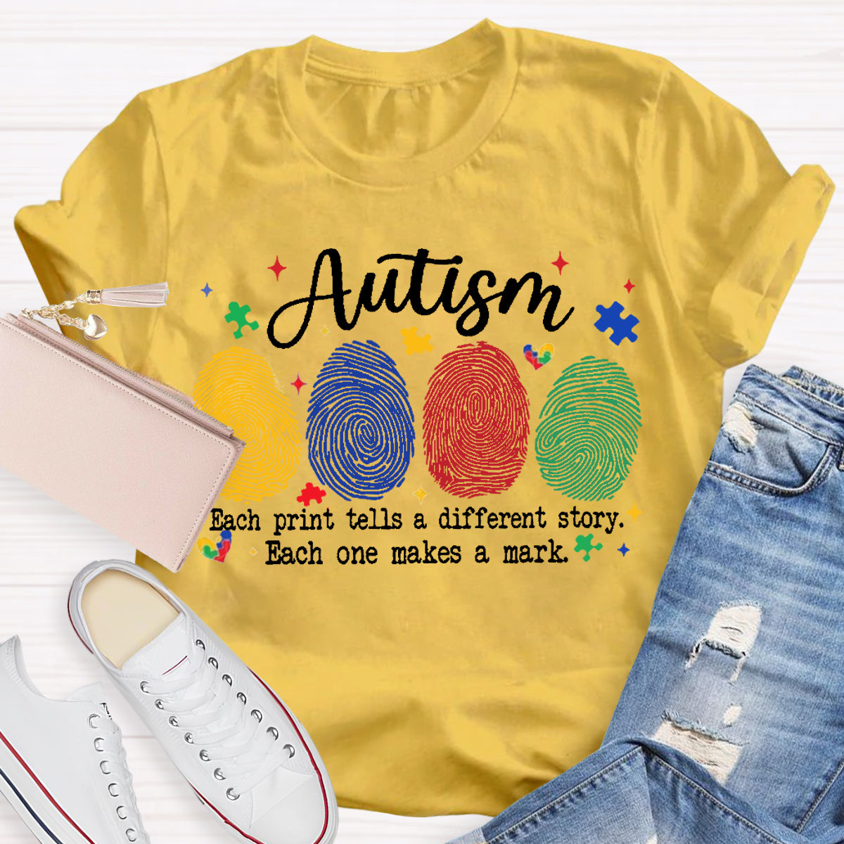 Autism Each One Makes A Mark Teacher T-Shirt
