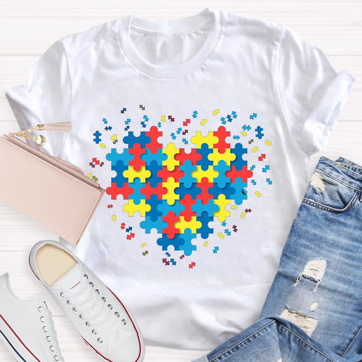 Autism Awareness Puzzle Colorful Heart T-Shirt