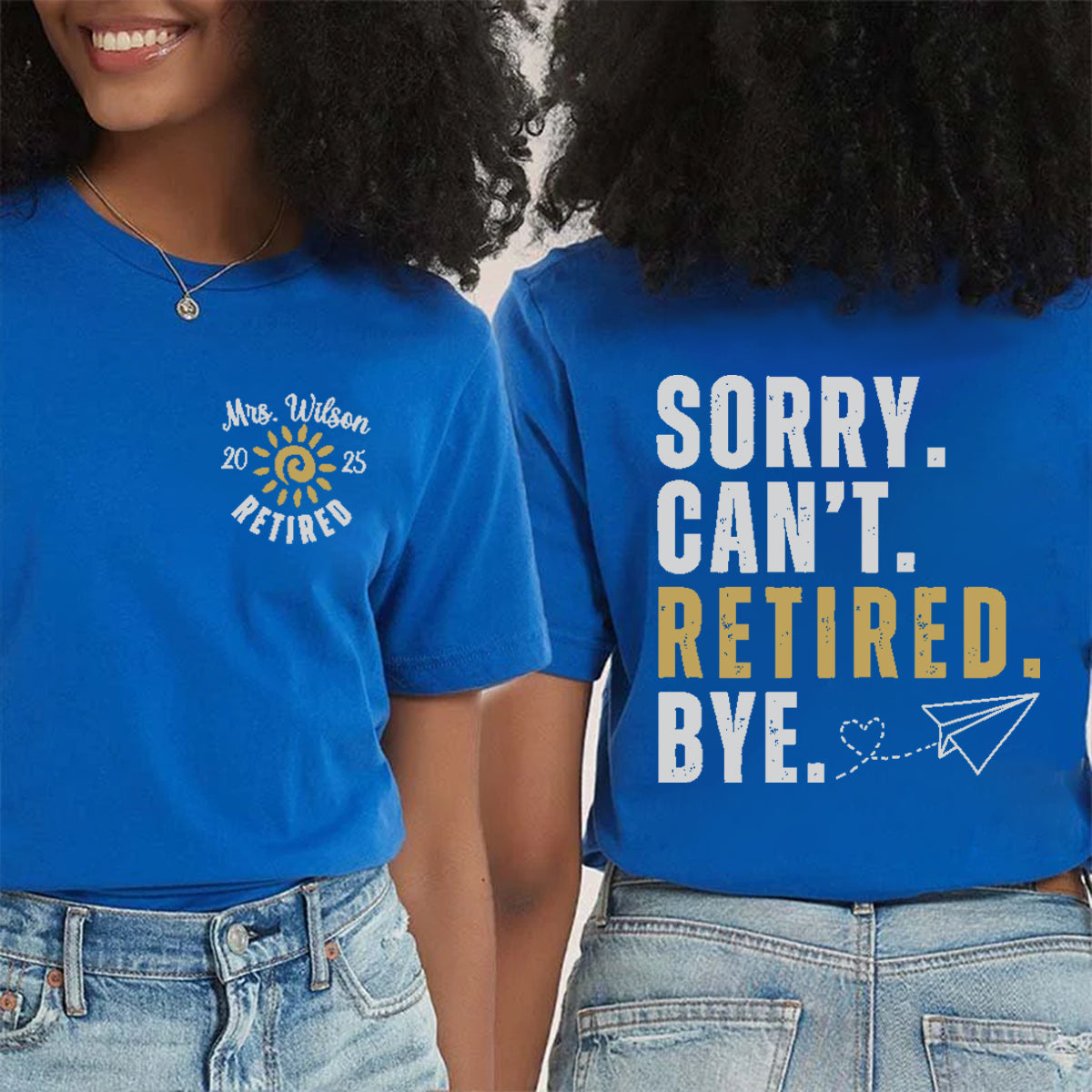 Personalized Name Retired Teacher Double Printed T-shirt