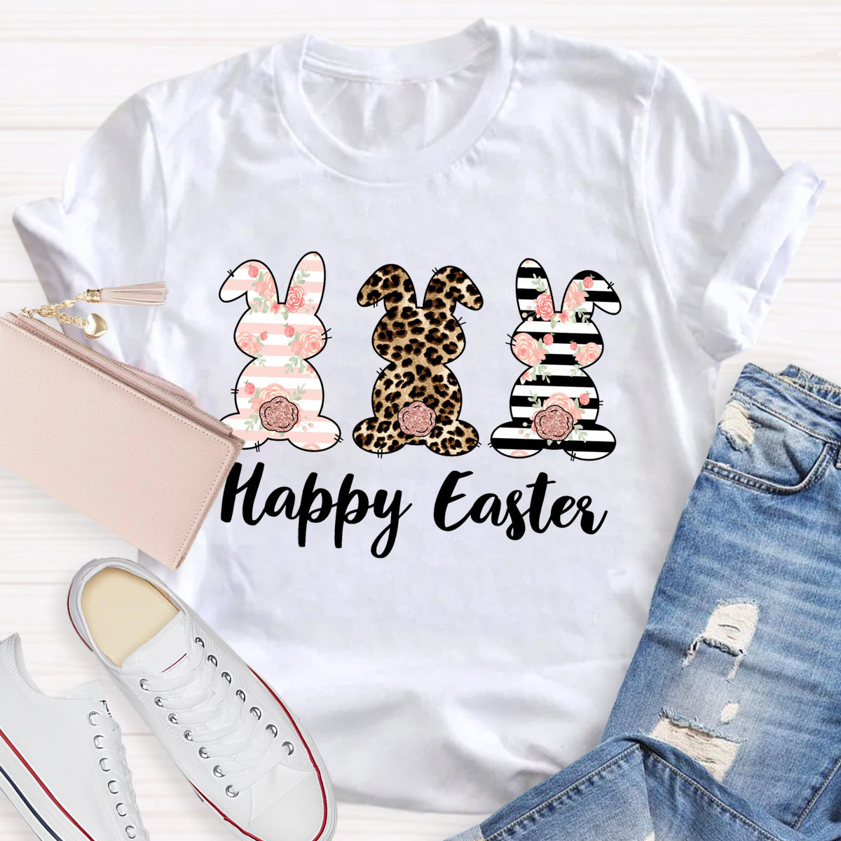 Happy Easter Cute Live Floral Bunny Teacher T-Shirt