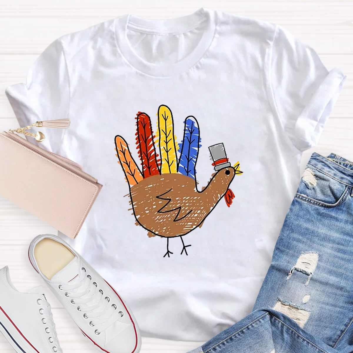 Hand Painted Turkey Teacher T-Shirt