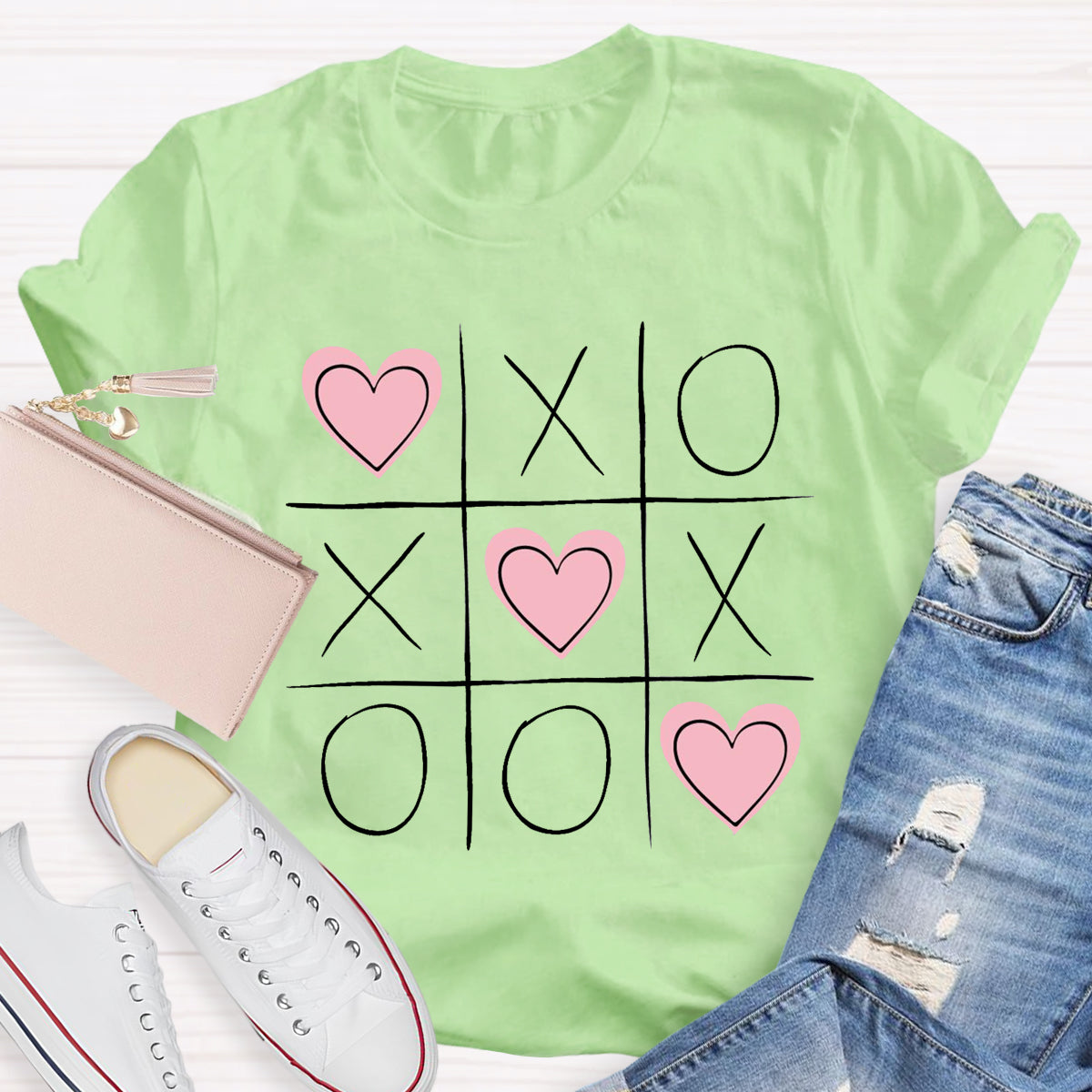 Tic Tac Toe Valentines Love Heart T-Shirt