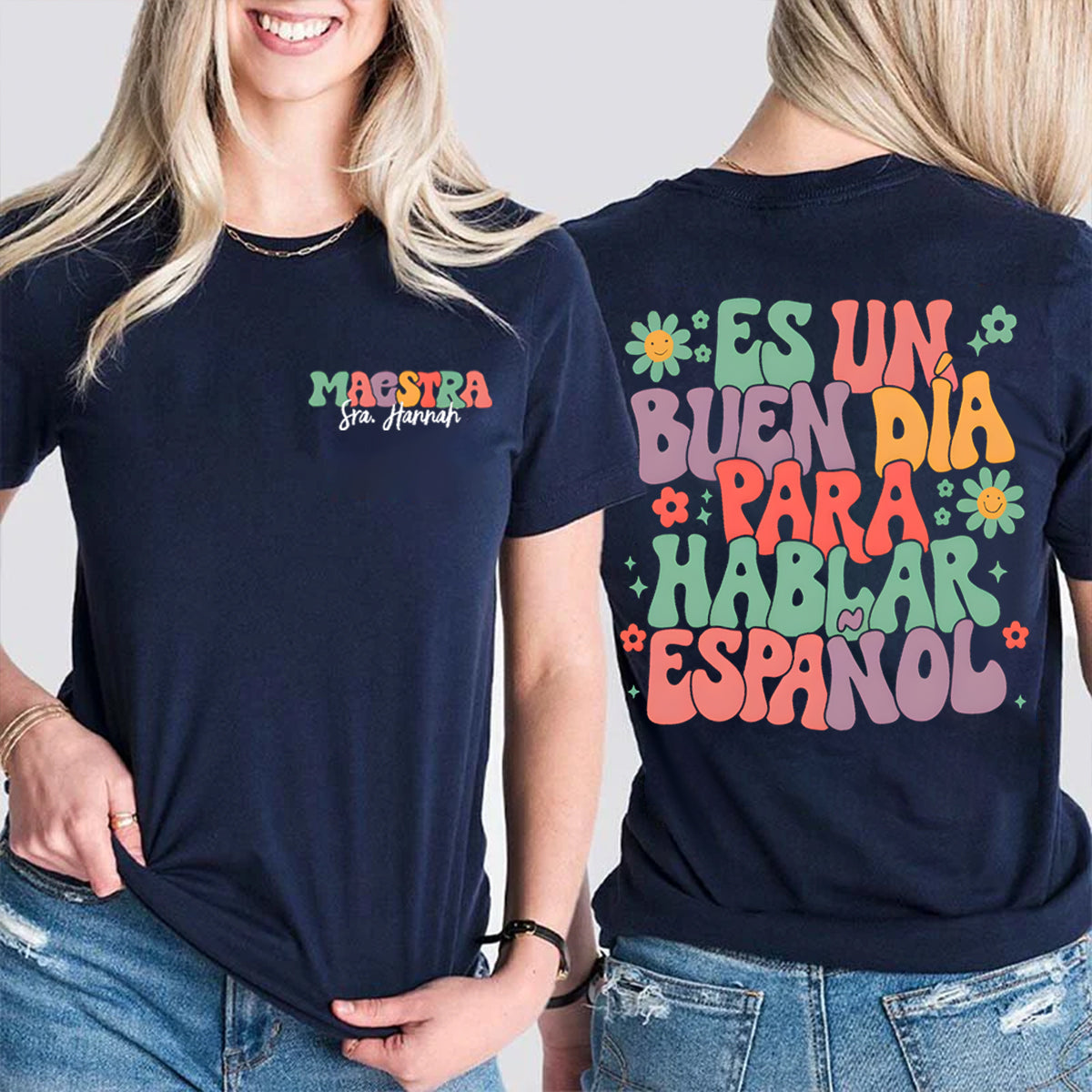 Personalized Name Maestra Para Double Printed T-shirt