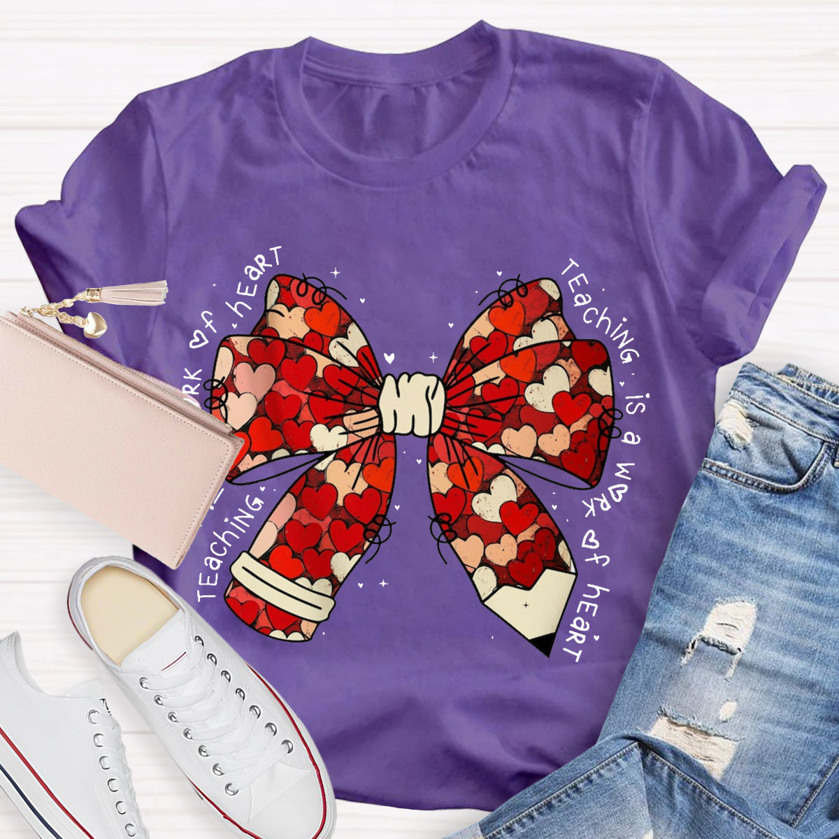 Teacher Valentine Coquette Bow Pencil T-Shirt