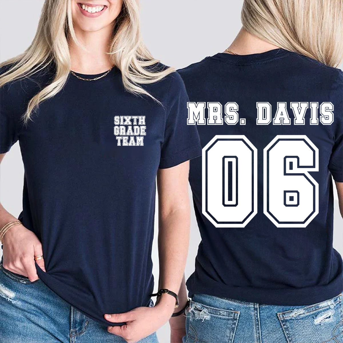Personalized Grade And Name Team Double Printed T-shirt