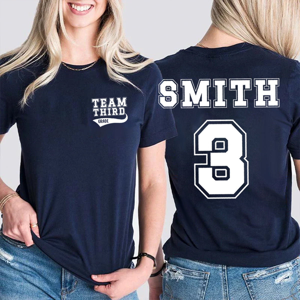 Personalized Grade And Name Team Third Grade Double Printed T-shirt