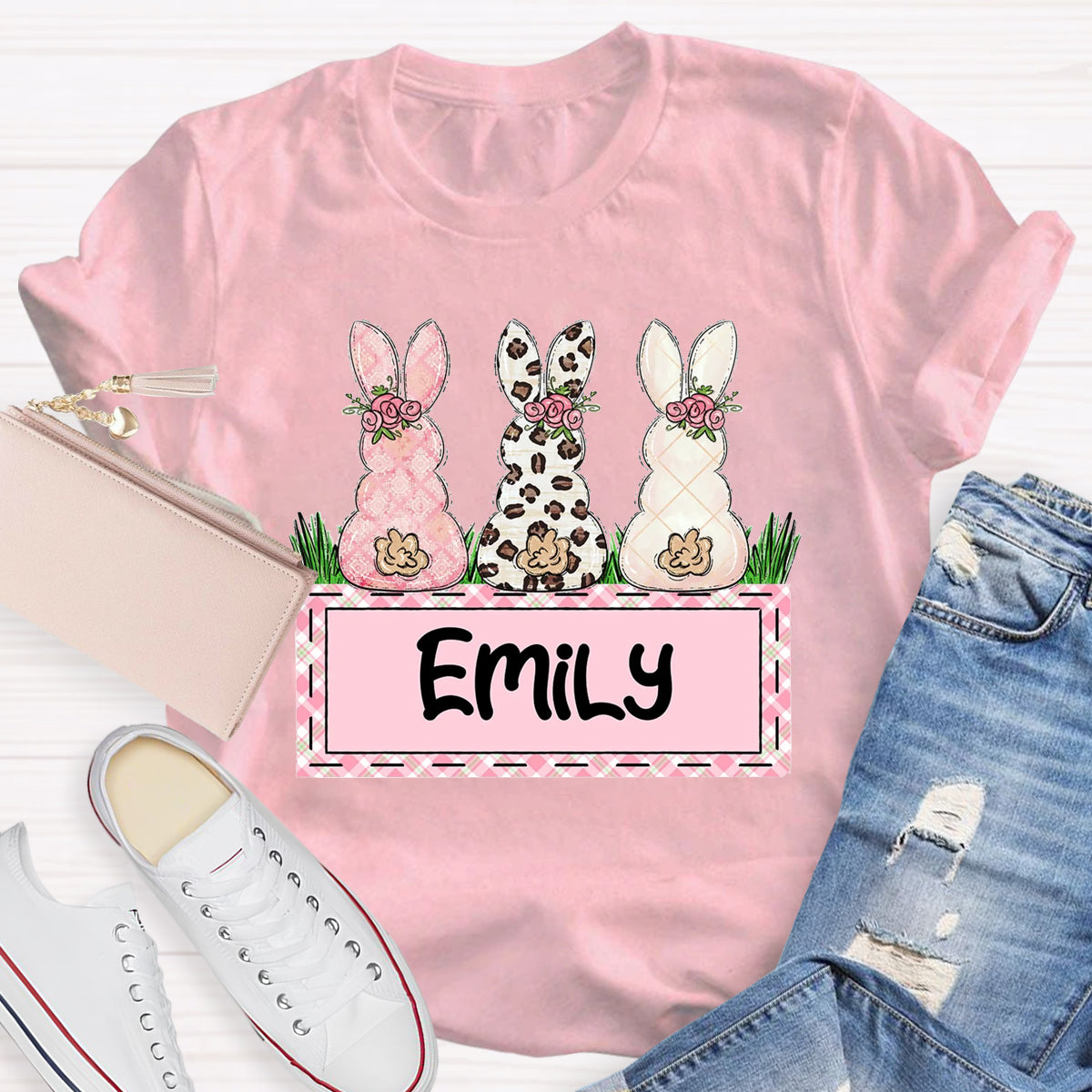 Personalized Name Teacher Easter Bunny T-Shirt