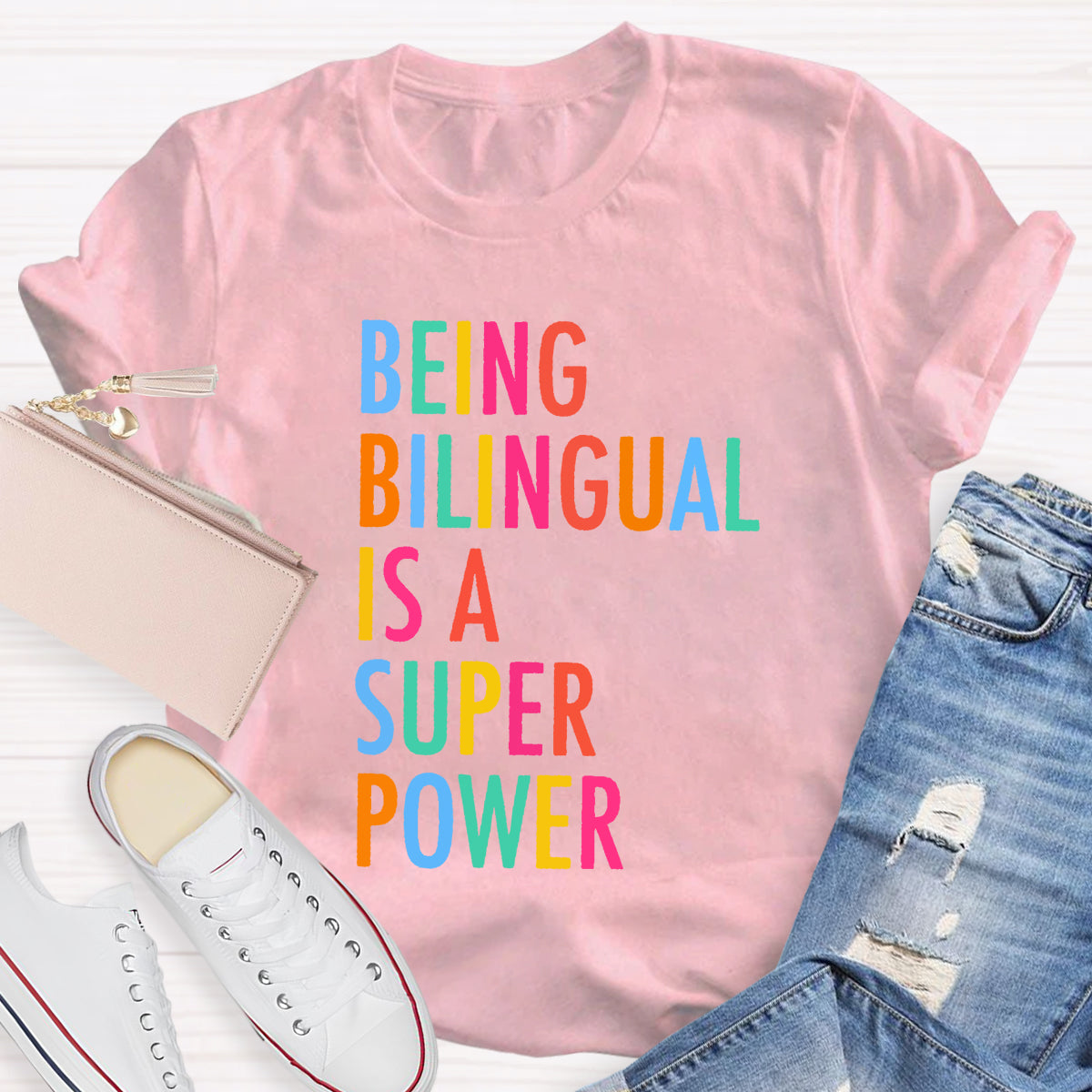 Being Bilingual Is A Super Power Teacher T-Shirt