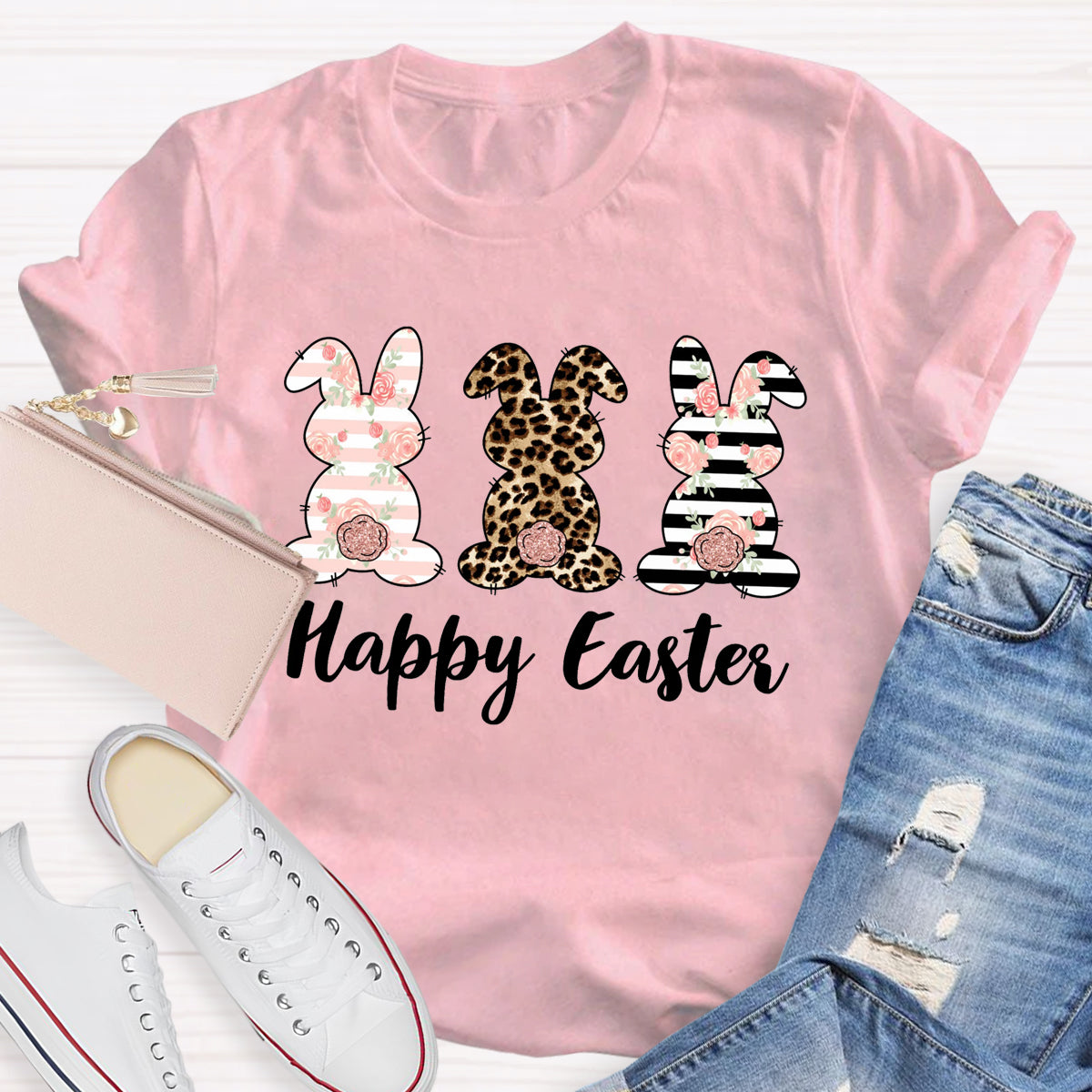 Happy Easter Cute Live Floral Bunny Teacher T-Shirt