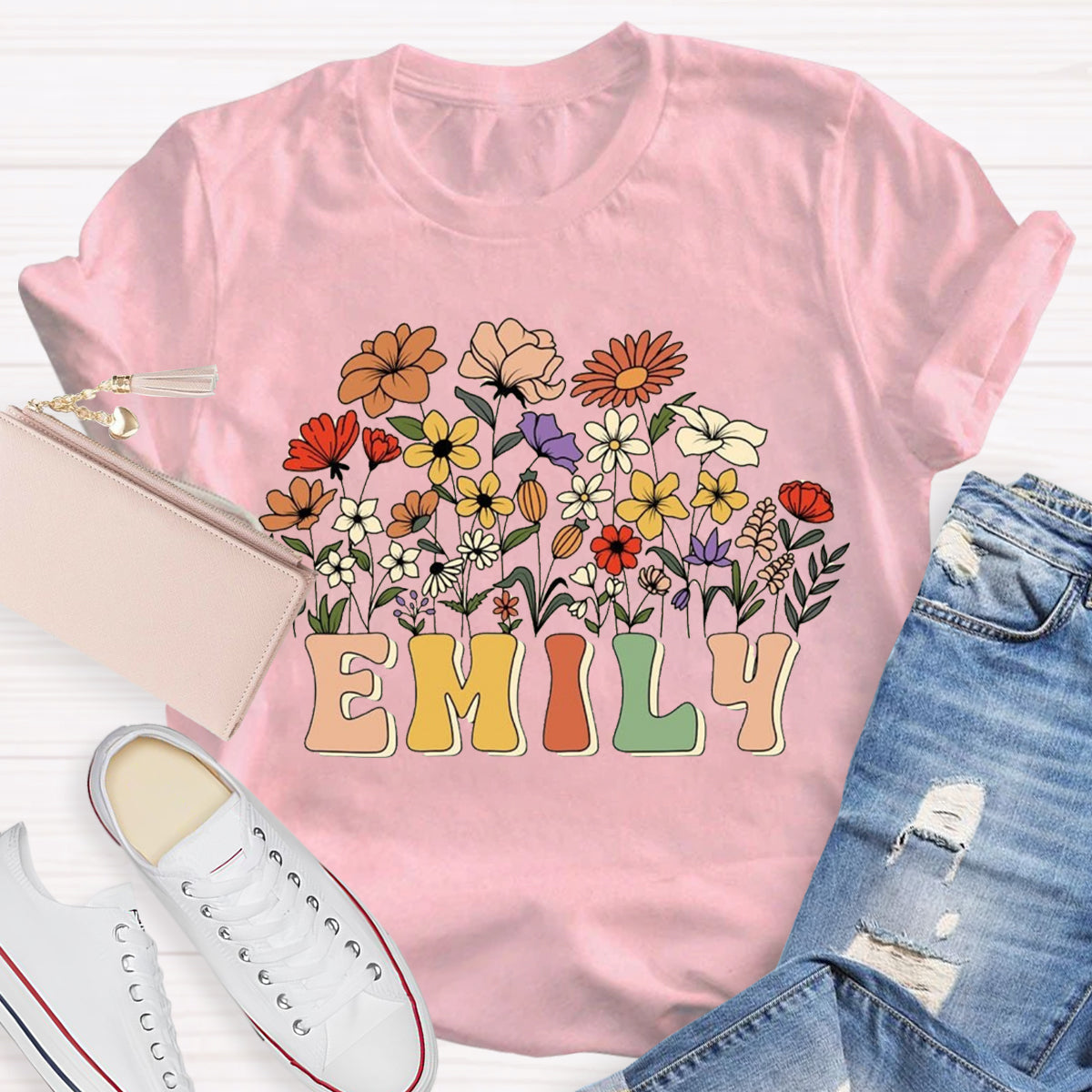 Personalized Teacher Name Floral T-Shirt