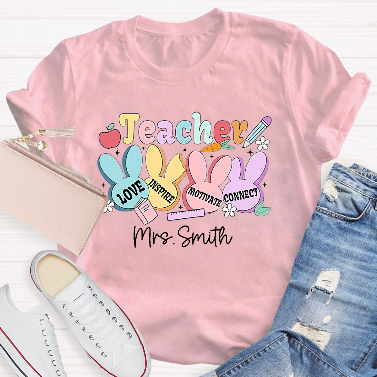 Personalized Name Teacher Love Inspire T-Shirt