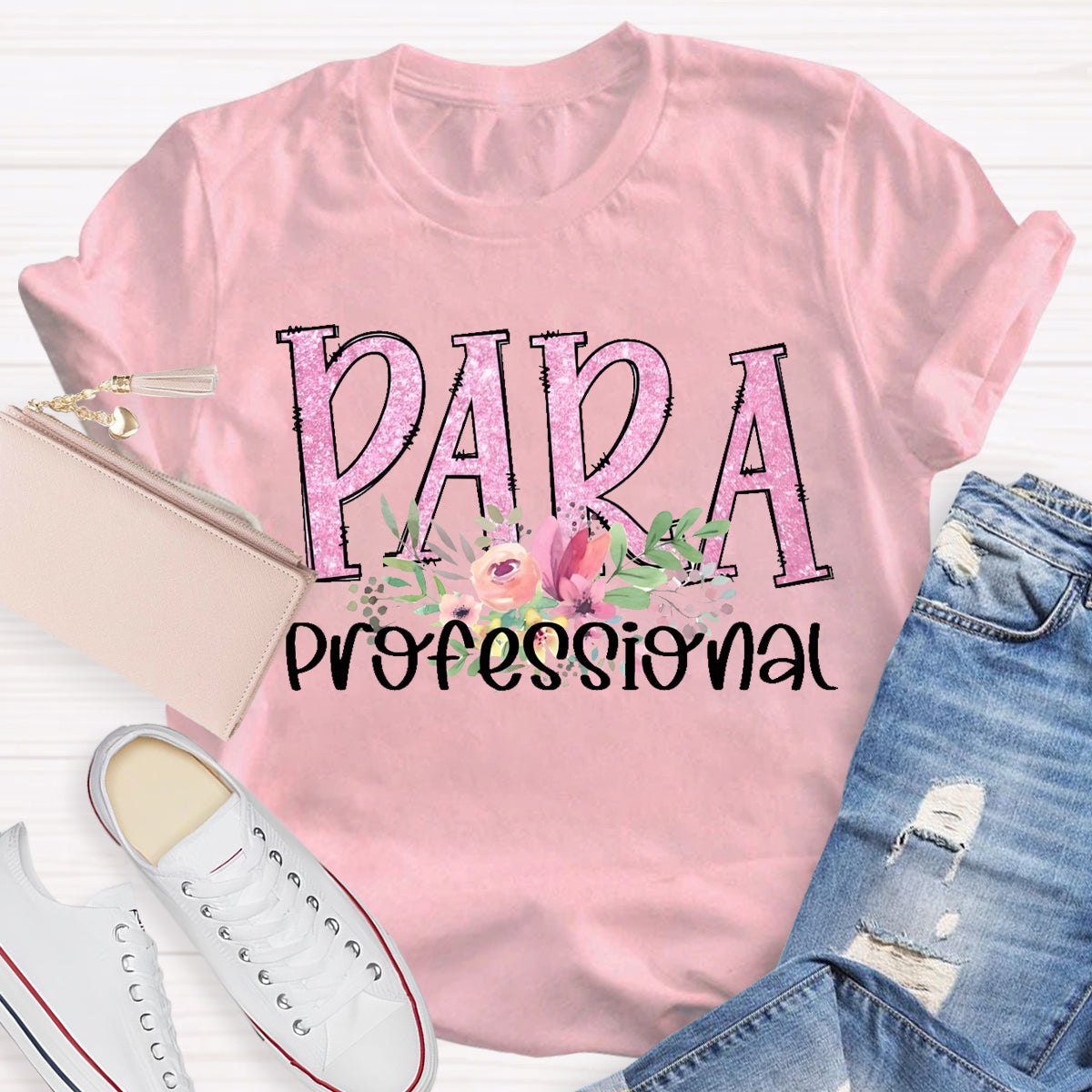 Para Professional Pink Flower Teacher T-Shirt