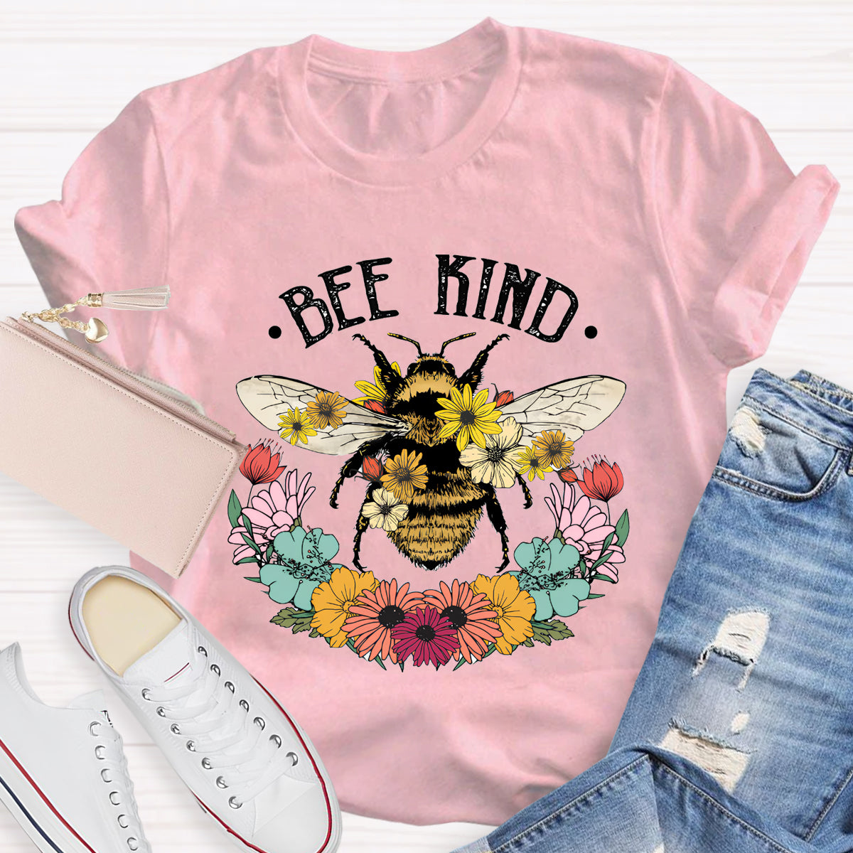 Bee Kind Floral Teacher T-Shirt