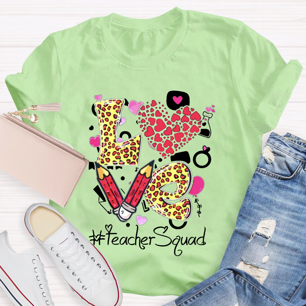 Pink Love Teacher Squad T-Shirt