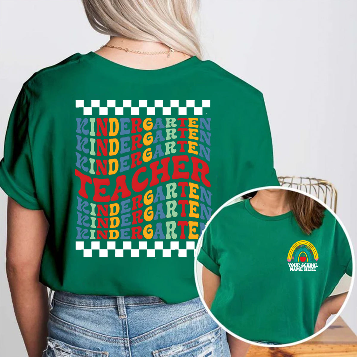 Personalized Your School Name And Grade Double Printed T-shirt