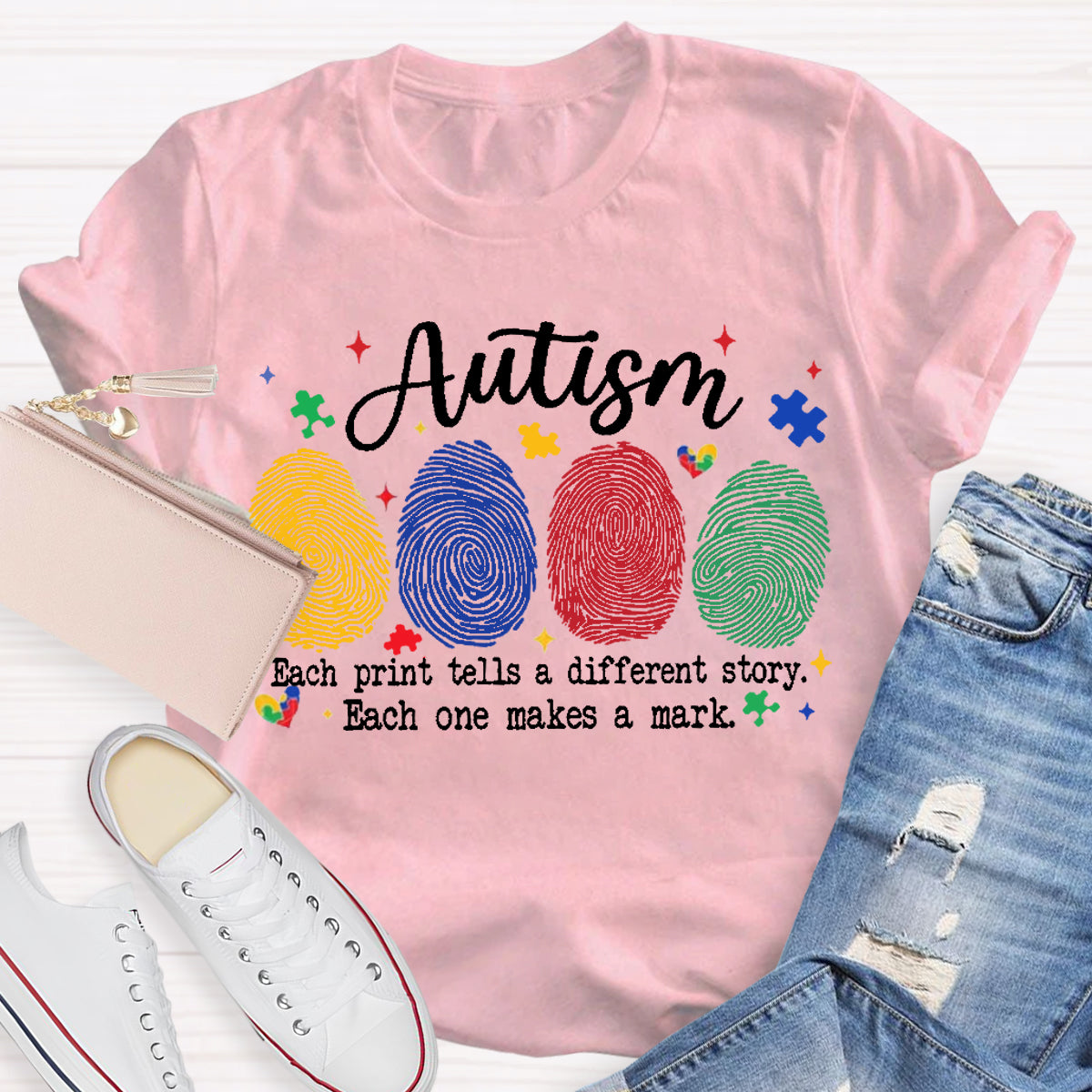 Autism Each One Makes A Mark Teacher T-Shirt
