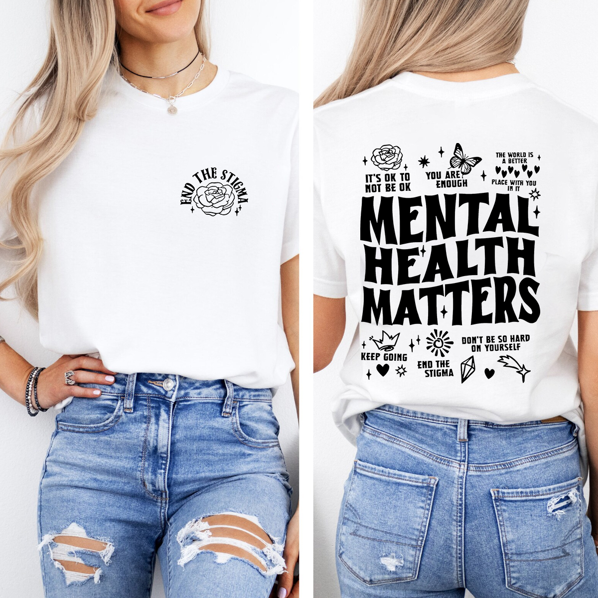 End The Stigma Mental Health Matters Letters Double Printed T-shirt