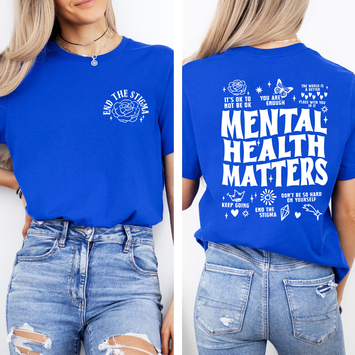 End The Stigma Mental Health Matters Letters Double Printed T-shirt