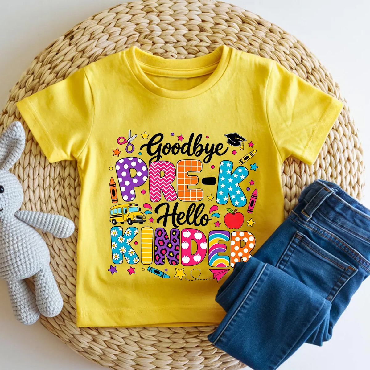 Personalized Grade Goodbye Pre-K Hello Kinder Toddler T-shirts