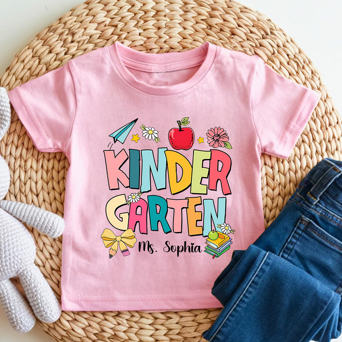 Personalized Name And Grade Kindergarten Hearts Vibes Toddler T-shirts