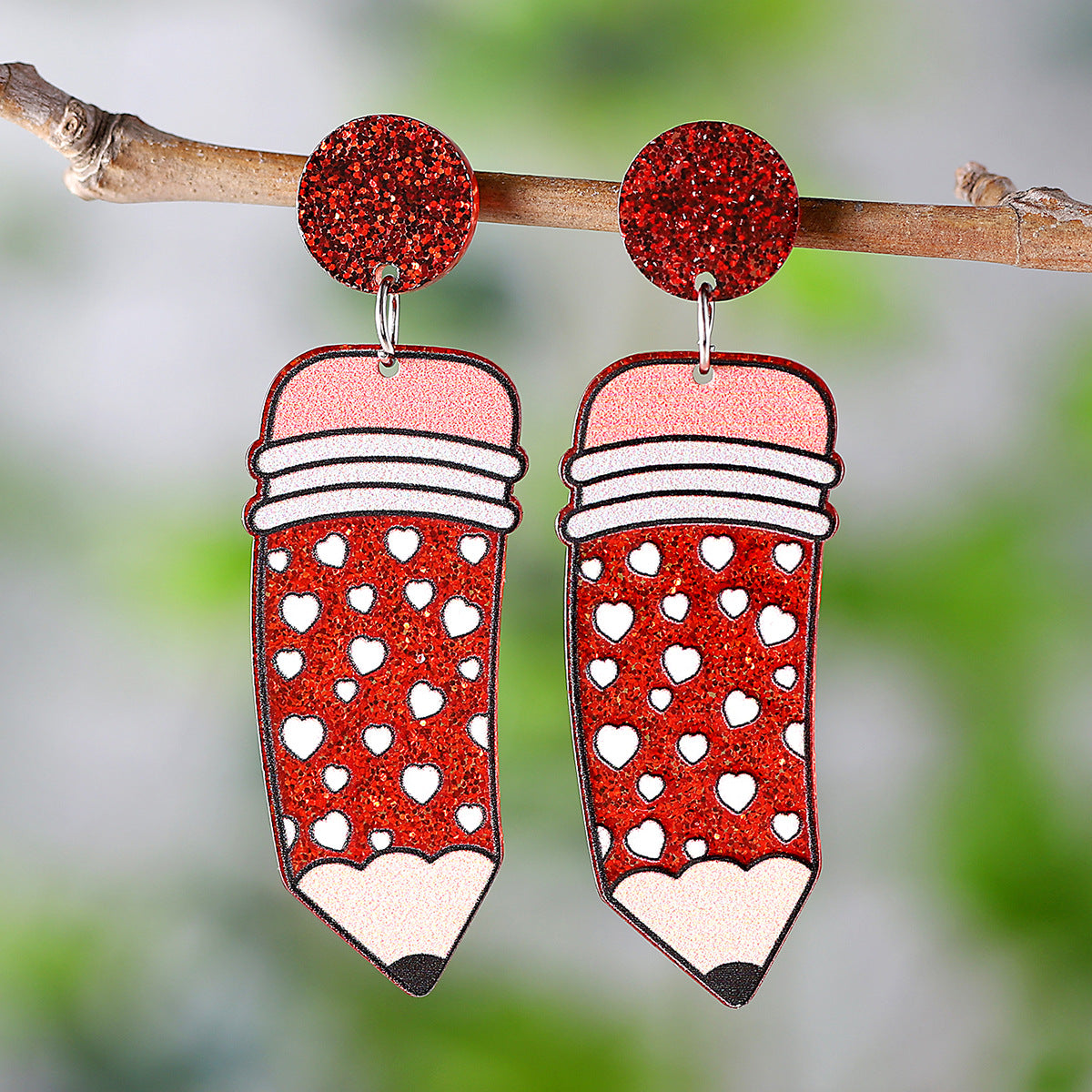 Sequined Apple Book Ruler Rainbow Earrings