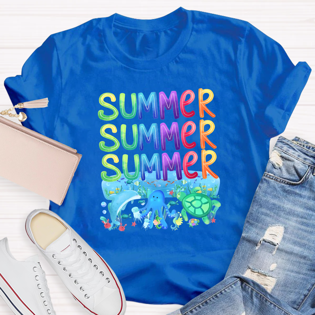 Rainbow Summer Teacher T-Shirt