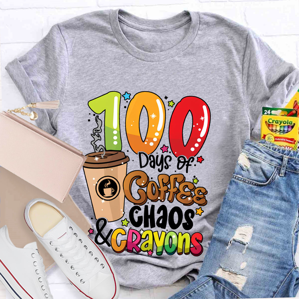 100 Days Of Coffee Chaos And Crayons T-shirt