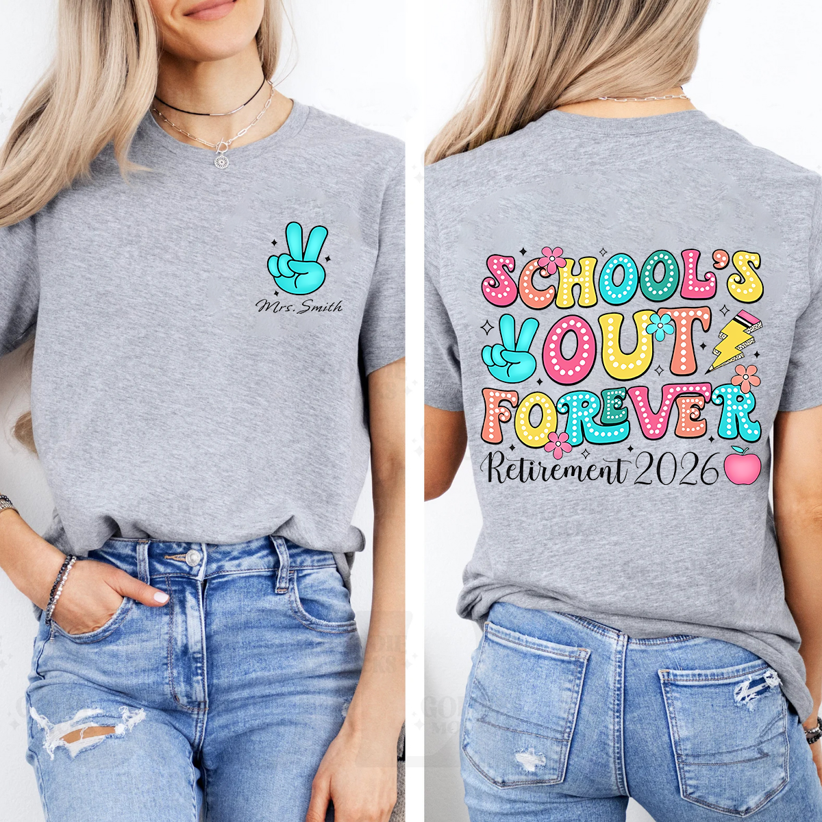 Personalized Name School's Out Forever Retirement 2026 Double Printed T-shirt