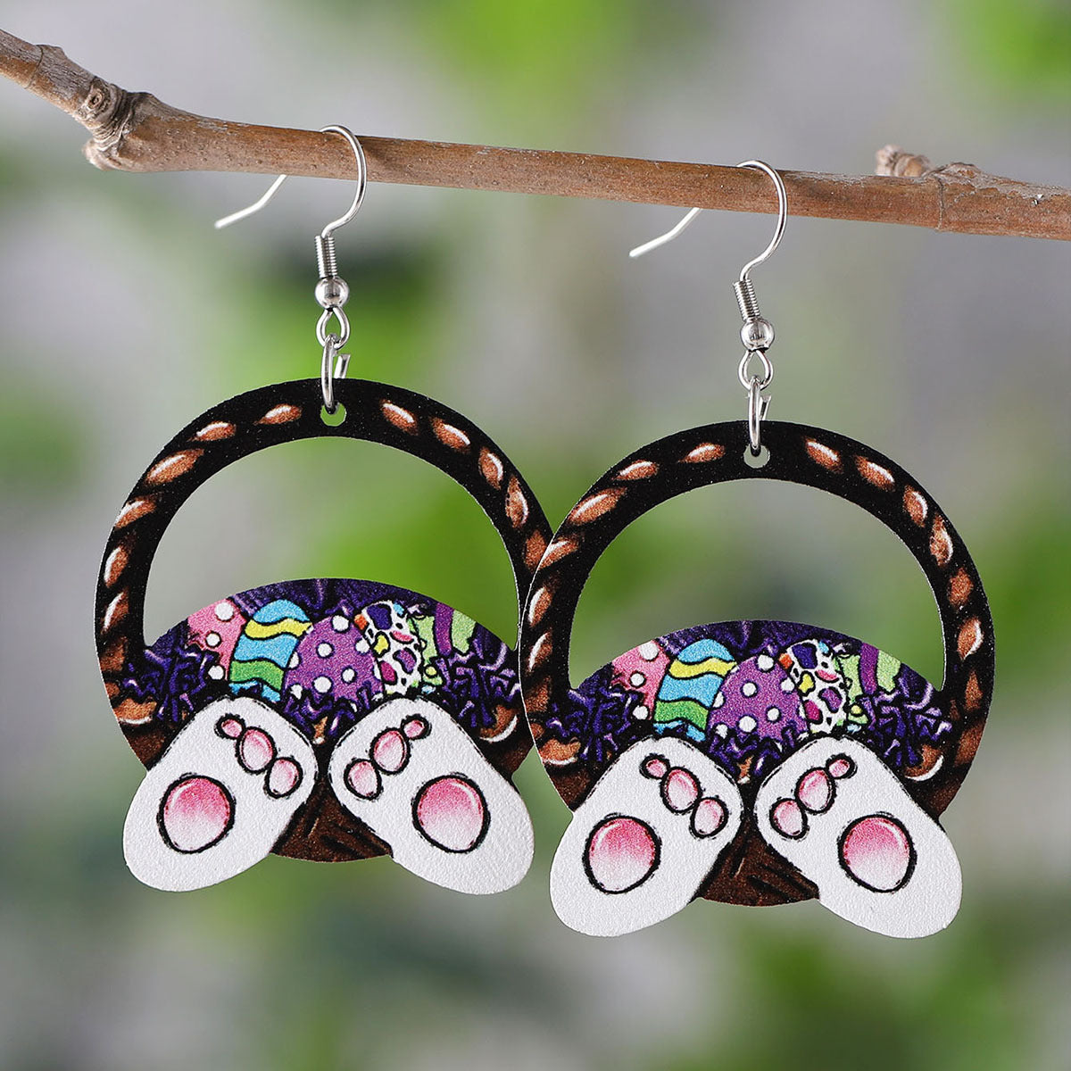 Easter Egg Basket Dwarf Colorful Rabbit Carrot Earrings