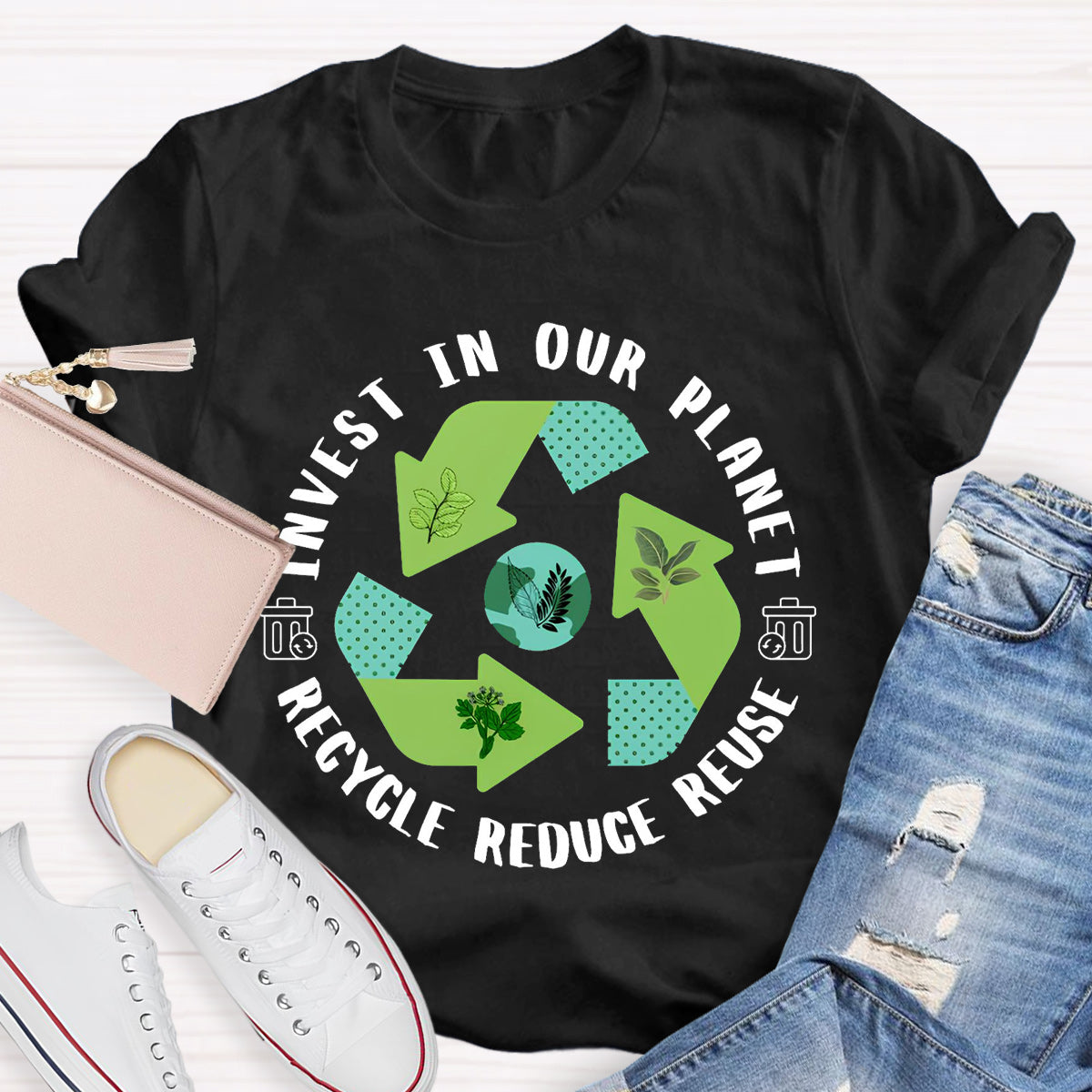 Invest In Our Planet Recycle Reduce Reuse Earth Day T-Shirt