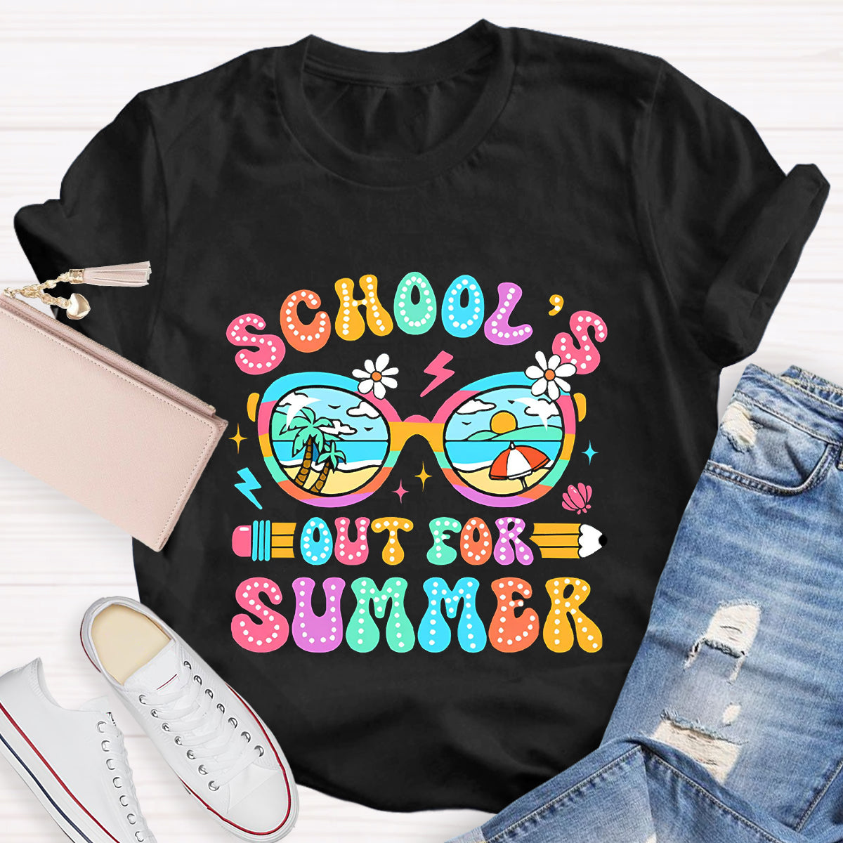 School's Out For Summer Beach Pencil Teacher T-Shirt