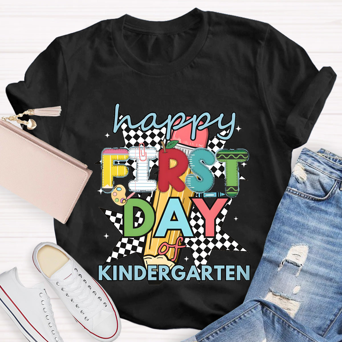 Personalized Grade Happy First Day Of Kindergarten Teacher T-Shirt