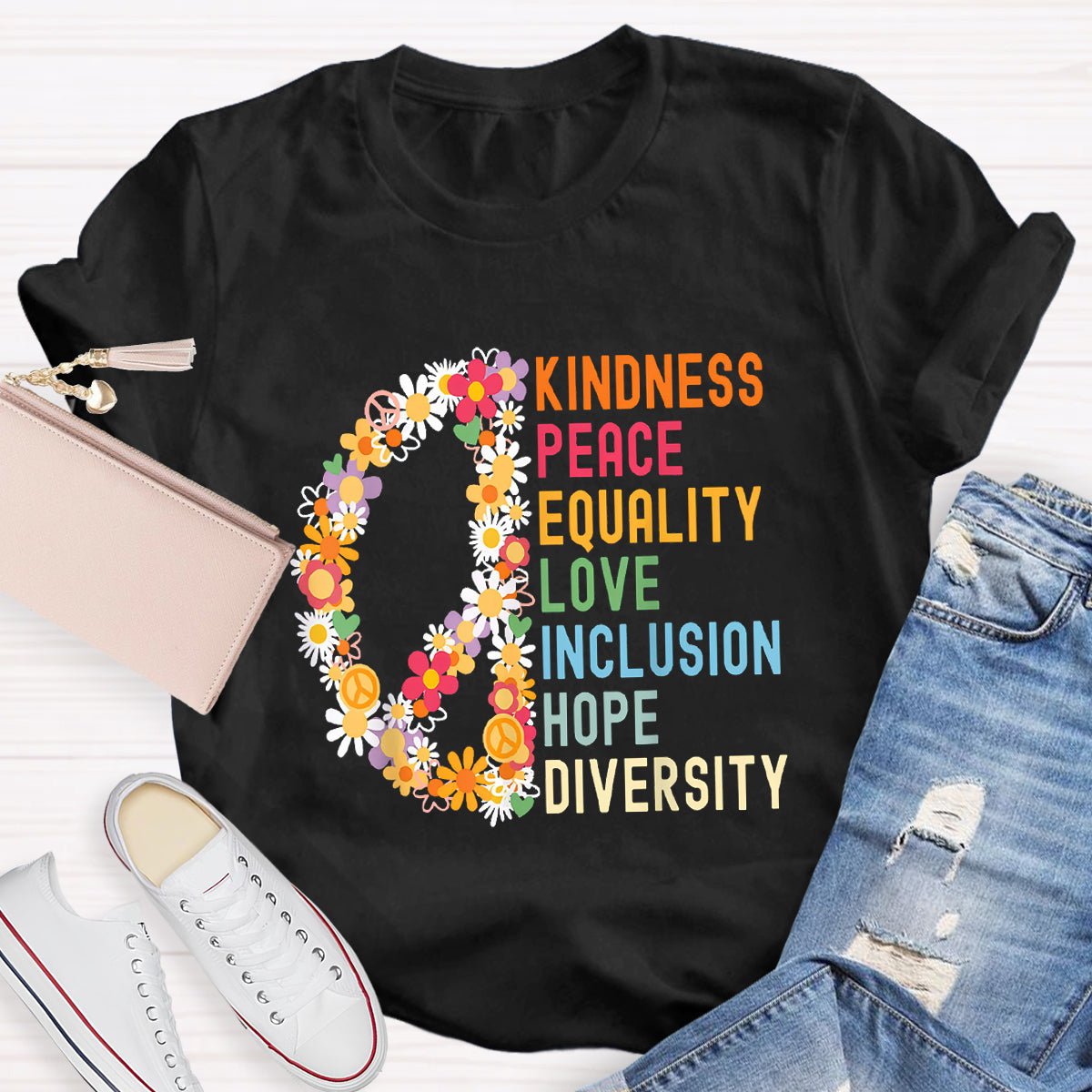 Kindness Peace And Love Flower Peace Sign T-Shirt