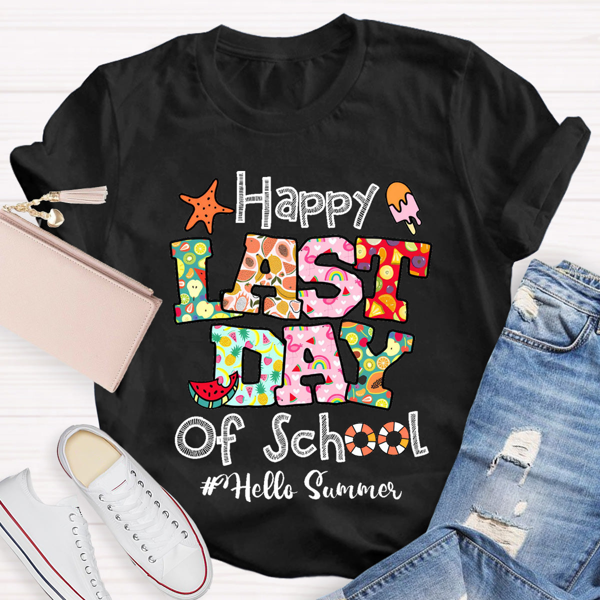 Hello Summer Happy Last Day Of School  Teacher T-Shirt