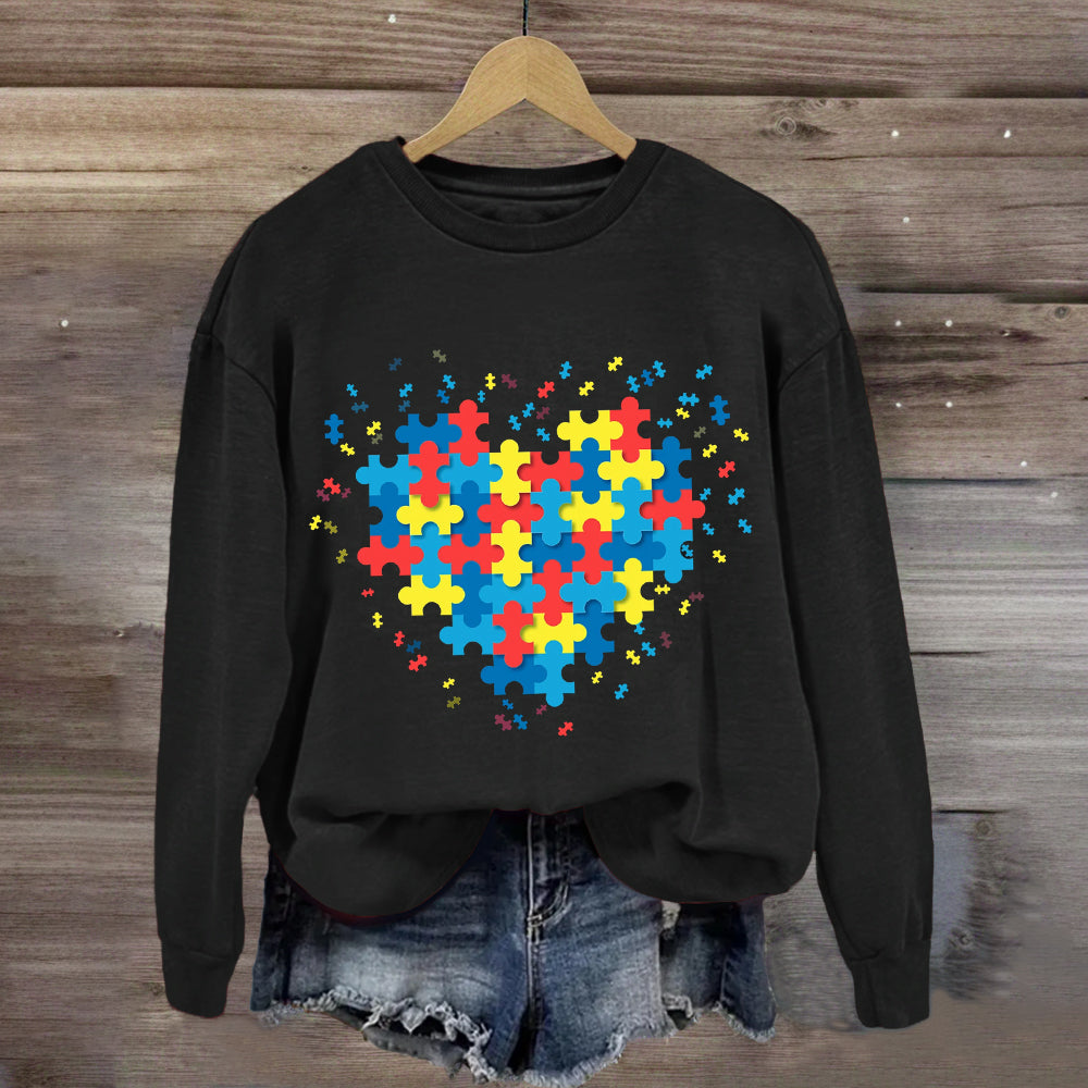 Autism Awareness Puzzle Colorful Heart Sweatshirt