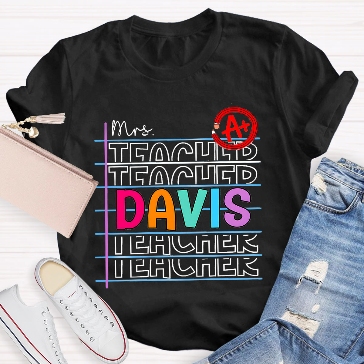 Personalized Name Colorful Letters Teacher T-Shirt