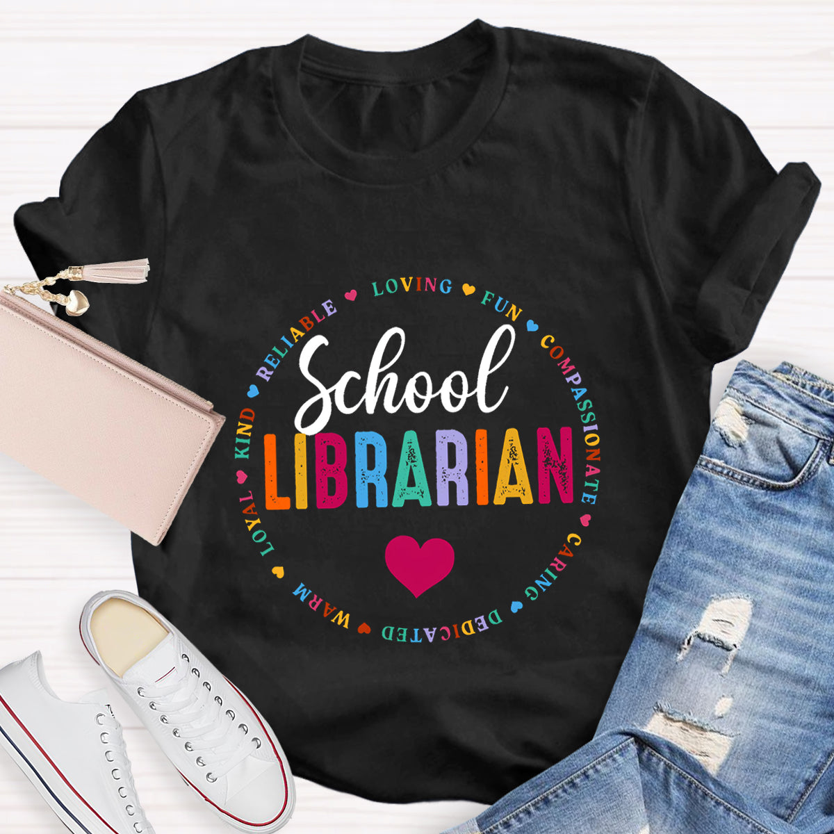 School Librarian Loving Fun Compassionate Teacher T-Shirt