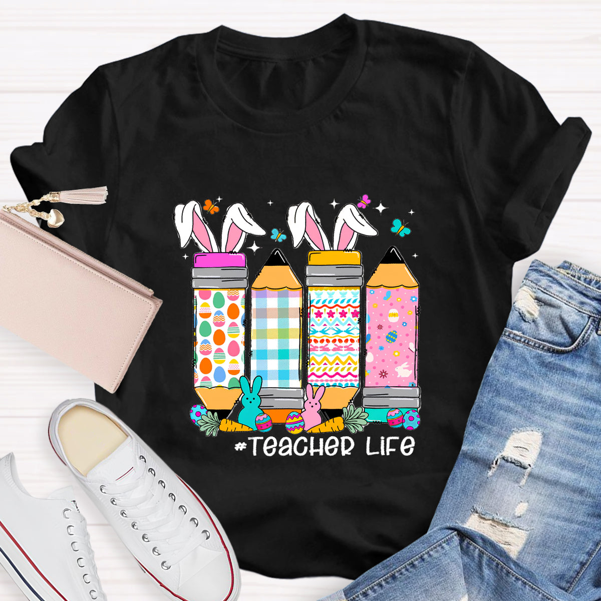 Easter Happy Life Teacher T-Shirt