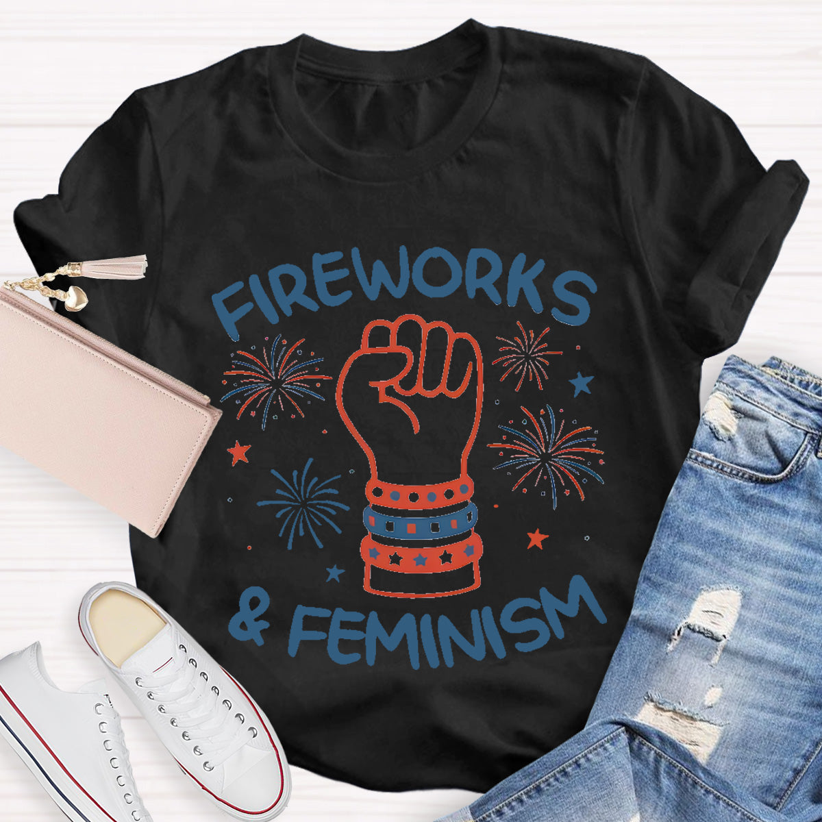 Fireworks And Feminism Teacher T-Shirt