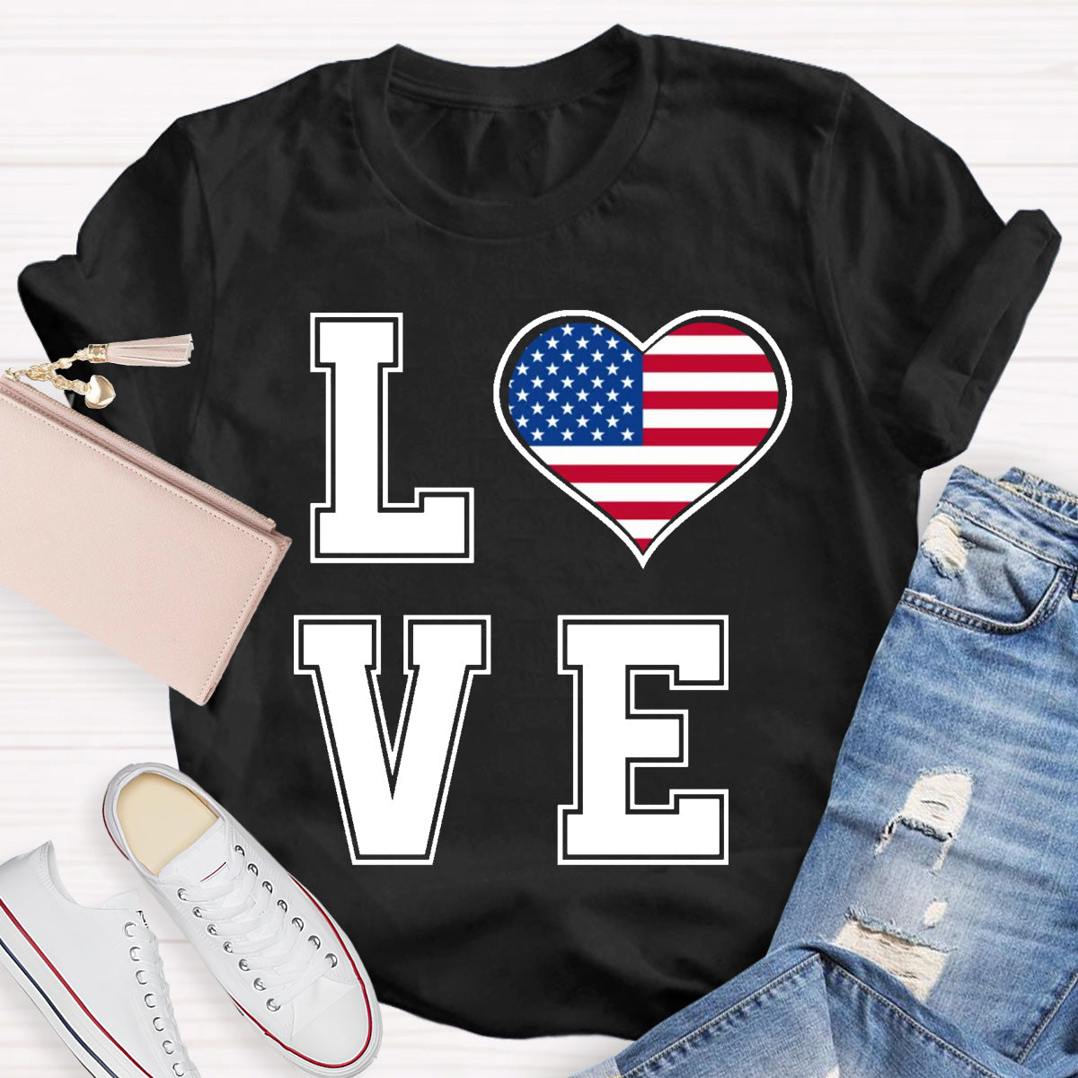 American Flag Love Teacher T-Shirt
