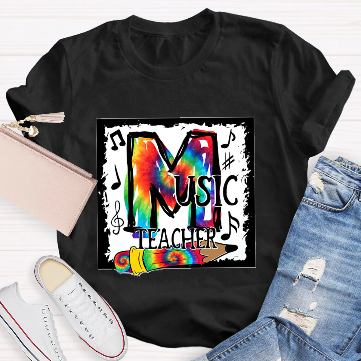 Colorful Music Note Teacher T-Shirt